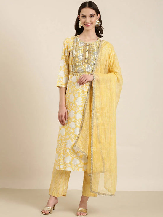 Women Yellow Floral Kurta Set-GW-3515B-Yellow