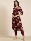 Women Anarkali Maroon Floral Kurta and Trousers Set Comes With Dupatta-BC-SK-1918-Maroon