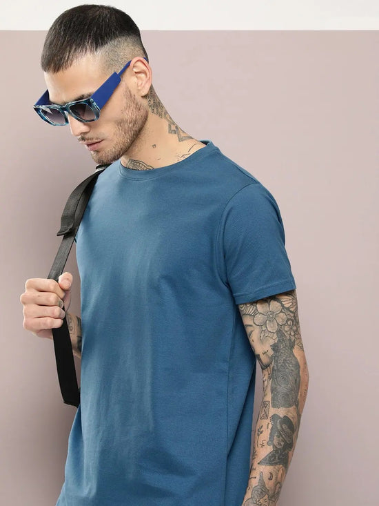 Dillinger Men's Teal Blue Plain T-Shirt