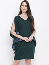 Kaftan sleeve yoke mini dress in Bottle Green