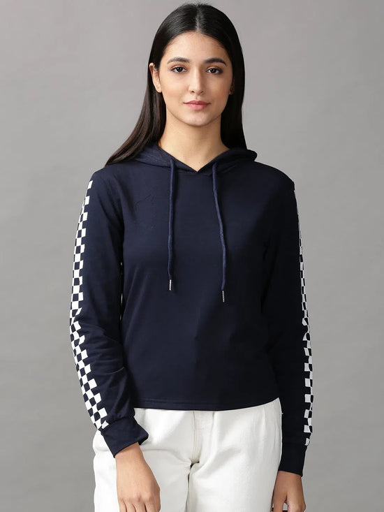 Women's Navy Blue Solid Sweatshirt-RY-3791-Navyblue