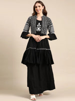 Women's Black Embroidered Kurta Set-UB-2523-Black