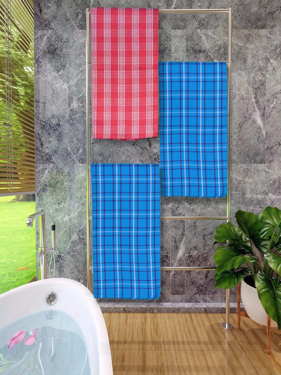 Athom Living Premium Gamcha Bath Towel 65 x 135 cm Pack of 3 Multicolored checkered-ATZ-BT-1G-1G-1H