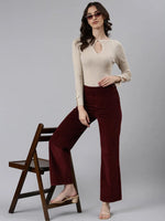 Women Burgundy Solid Parallel Trouser-IM-10624-Burgundy