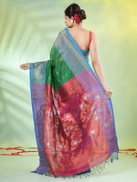 Sea Green Cotton Ikat Saree With Ganga Jamuna Border-MA66BCT431380079