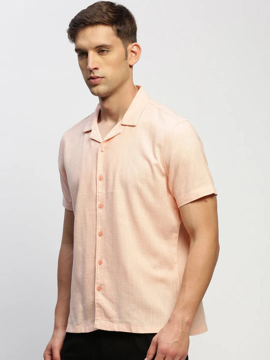 Men Peach Solid Shirt-AANYA-1689-Peach