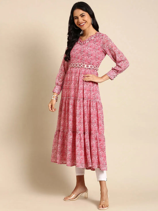 Women's Pink Embellished Anarkali Kurta-BCCK-936-Pink