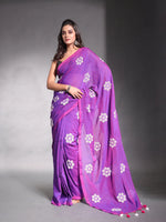 Purple Pure Cotton Soft Saree With Floral Embroidery Work-MA54CT33580099