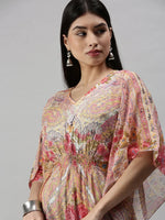 Women's Multi Floral Kaftan Kurta-DW1220-Multi