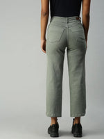 Women's Olive Solid Denim Wide Leg Jeans-IM9811-Olive