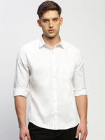 Men White Solid Shirt-RAYMONDSDOBBY-263-White