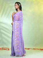 All Over Thread Floral Embroidery Lavender Cotton Saree-MA62CT33610075