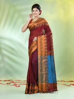 Dark Red Cotton Saree With Zari Borders-MA66BCT43620062