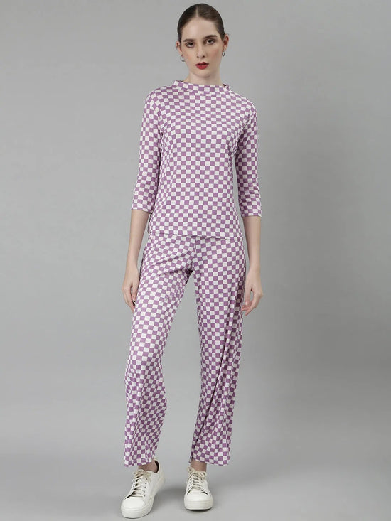 Women Lavender Checked Tracksuit-AF-1974-Lavender