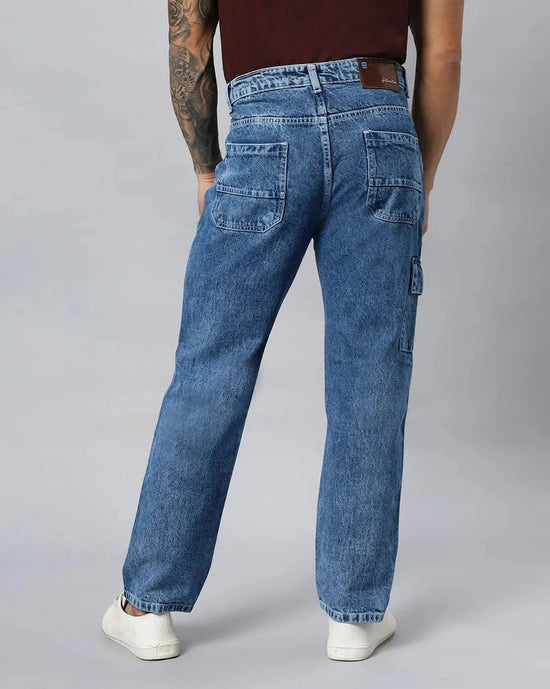 Retro Denim Jeans with 5 pockets-Blue-HBD25-30