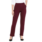 Smarty Pants Women's Cotton Lycra Straight Leg Wine Color Formal Trouser