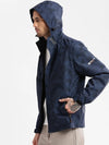 Men Hooded Navy Blue Geometric Tailored Oversized Jacket comes with Detachable Hoodie-2627-Navyblue