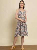 Floral Print Center Cut Out Dress