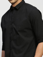 Men Black Striped Shirt-HEPTAGON-1775-Charcoal