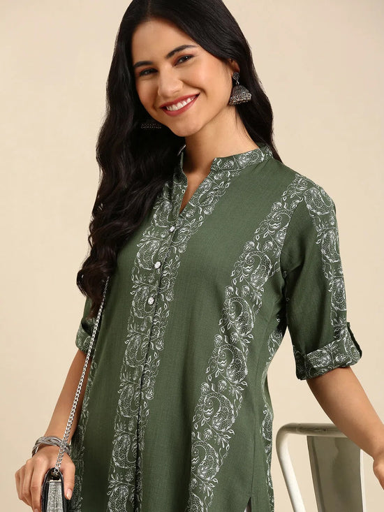 Women's Green Printed Straight Kurta-SKC-855-Green