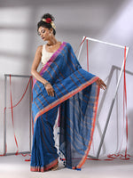 Shappire Blue Soft Cotton Saree With  Zari Stripe Designs-MA55CT06530049