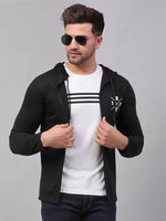 Rigo Black Back Print Hooded Cotton Full Sleeve Cardigan