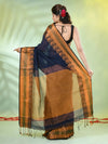 Navy Blue Cotton Saree With Zari Borders-MA66BCT43620063