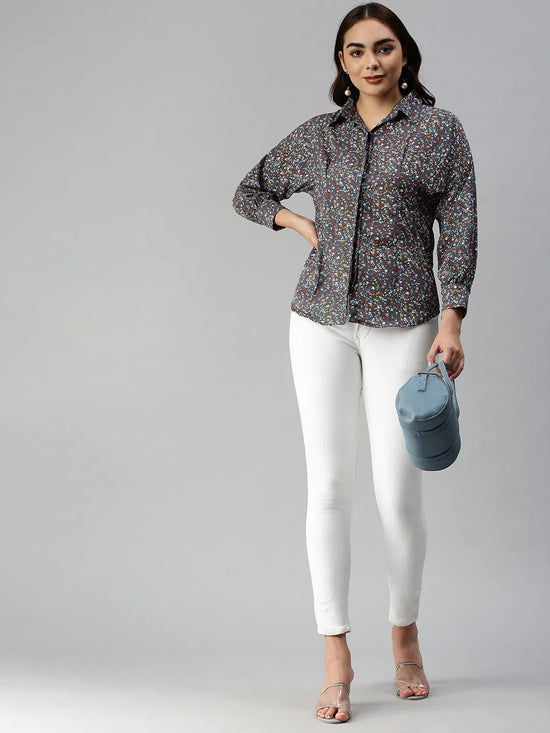 Women's Blue Printed Shirt-AE-10198-Blue