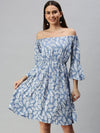 Women's A-Line Blue Dress-AE-9885-Blueoffwhite