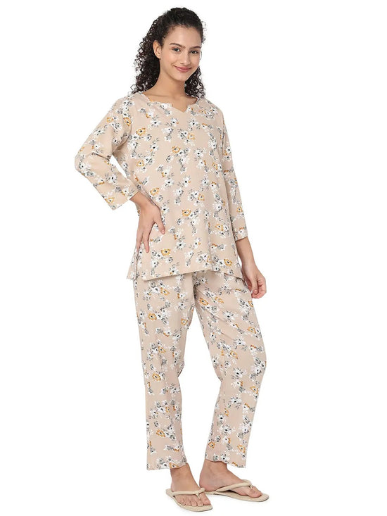 Smarty Pants Women's Cotton Pastel Peach Floral Print Night Suit-SMNSP-814B-S