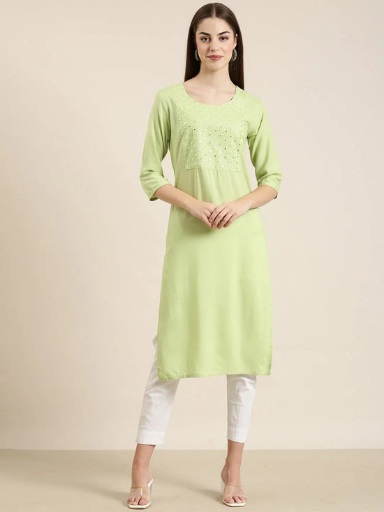 Women Green Solid Straight Kurta-NJ-3635212-Green