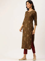 Women's Green Printed Straight Kurtas-GW-2449-Olive