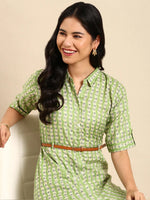 Women's Green Printed Kurta-DF-1464-Green