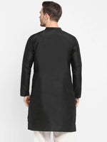 Hangup Men Standard Solid Men's Indian Wear-Black_Dupion_LongKurta