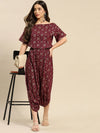 Drop Shoulder dhoti jumpsuit in Wine Color