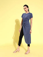 Veni Vidi Vici Indigo Asymmetric Hem Long Top