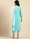 Women's Turquoise Blue Printed Kurta Set-AT-A374-Turquoiseblue