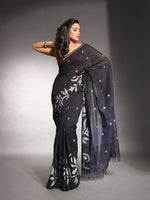 Black Pure Cotton Soft Saree With Nakshi Designs-MA54CT041380010