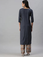 Women's Blue Striped Straight Kurta-SKC3154-Blue