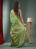 Green Blended Silk Handwoven Saree With Woven Zari Border-MA50BSL34830121