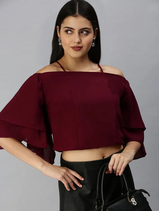 Women Magenta Solid Bardot Top-AE-7018-Magenta