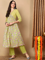 Ahika Women Green Cotton Printed Anarkali Kurta Pant Set-VKSKD2033_M