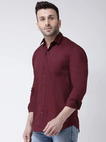 Hangup Men Slim Solid Shirts-CollarMaroonShirt