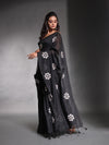 Black Pure Cotton Soft Saree With Floral Embroidery Work-MA54CT33580089