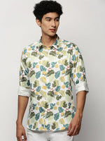 Men Green Floral Shirt-PRISM-M204-1607-Green