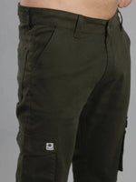 Solid Cargo Pants with 6 pockets-Green