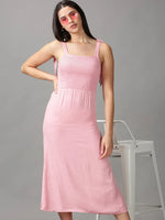 Women's Pink Solid Fit and Flare Dress-AE-15681-Pink