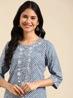 Women's Blue Printed Straight Kurta-HO-919-Blue