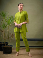 Women Green Sleeves Embroidered Shirt With Palazzos