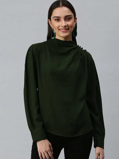 Women's Solid Olive Top-AE-7024-Olive